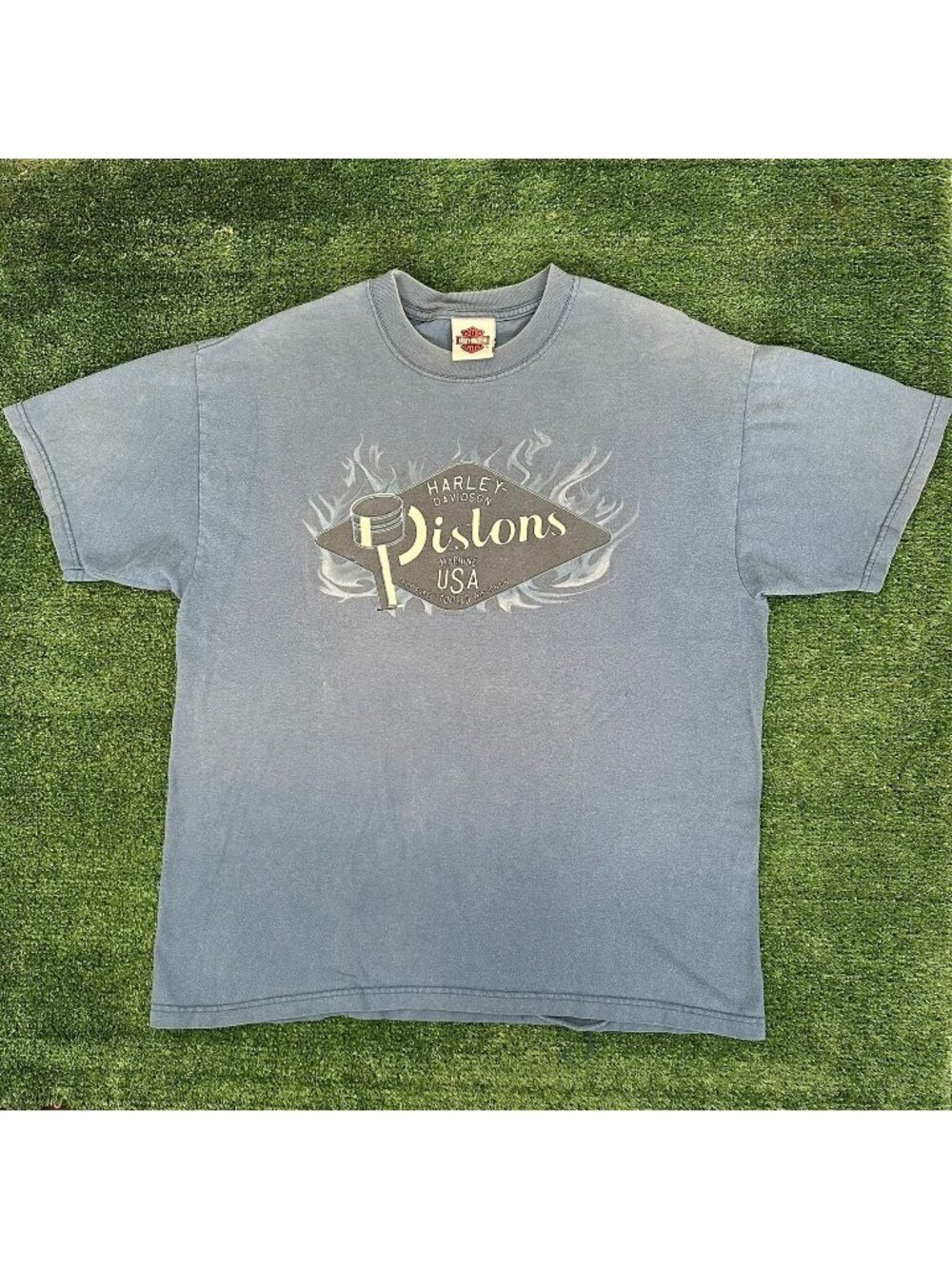 Vintage Y2K Harley Davidson Maryland Flame T-Shirt Blue L Moto Biker Streetwear